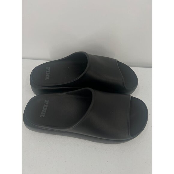 VS Pink 7/8 Black EVA Slide Sandals Platform Chunky Pool Shower Beach Shoes - Picture 2 of 10